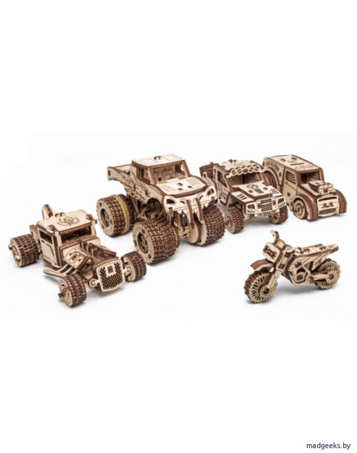 Деревянный 3D-конструктор Eco Wood Art Набор машинок 5 в 1