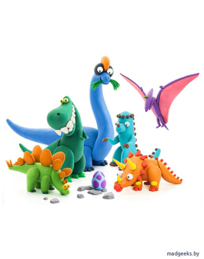Легкий пластилин для лепки HEY CLAY «Залипаки» Динозавры (18 баночек)