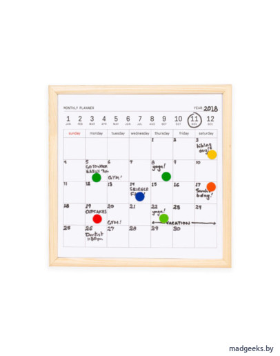 Календарь для заметок с маркером Kikkerland Whiteboard calendar