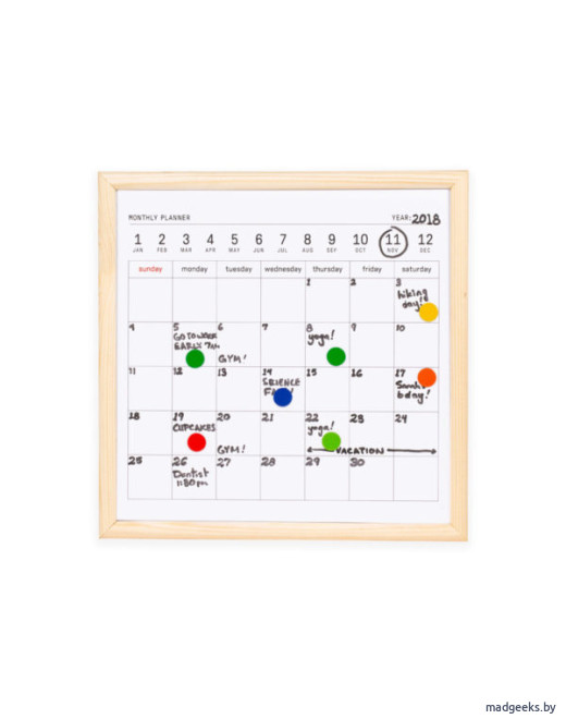 Календарь для заметок с маркером Kikkerland Whiteboard calendar