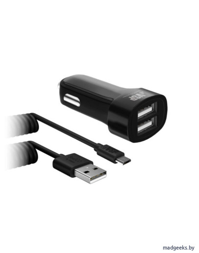 Автомобильное зарядное устройство BoraSCO (VSP) 2 USB, 2,1 A + витой дата-кабель microUSB (2 м)