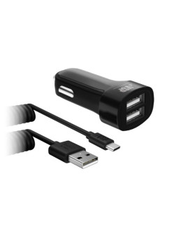 Автомобильное зарядное устройство BoraSCO (VSP) 2 USB, 2,1 A + витой дата-кабель Type-C, 2 А (2 м)