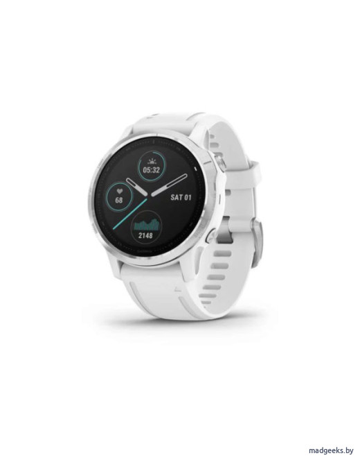 Спортивные часы Garmin Fenix 6S серебристые с белым ремешком