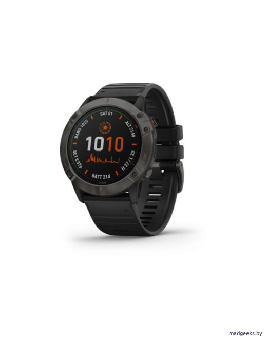 Спортивные часы Garmin Fenix 6X Pro Solar титановые серые DLC с черным ремешком