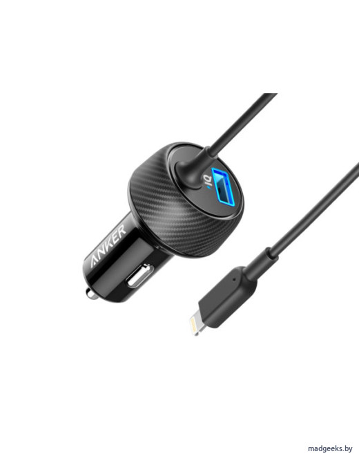Автомобильное зарядное устройство Anker PowerDrive 2 Elite с кабелем Lightning и 1 USB-портом (A2214)