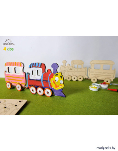 Деревянная модель-раскраска для детей UGears Локомотив (Locomotive)