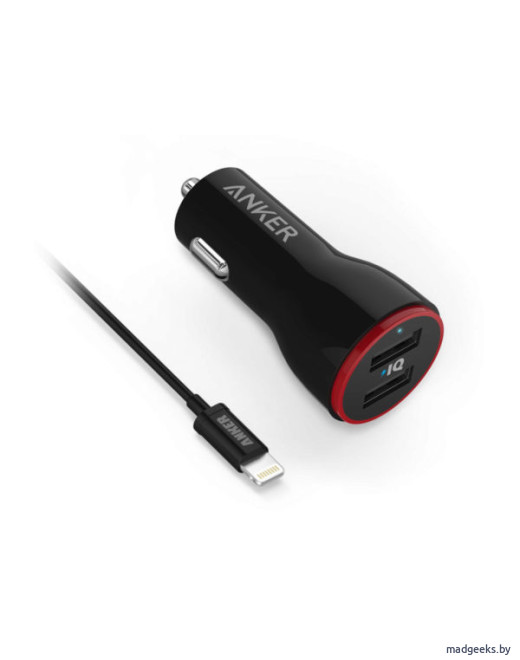 Автомобильное зарядное устройство Anker PowerDrive 2 с кабелем Lightning