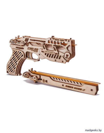 Механический 3D-пазл из дерева Wood Trick Кибер Пистолет с мишенями