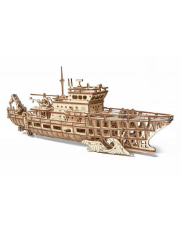 Механический 3D-пазл из дерева Wood Trick Исследовательская Яхта (Корабль)