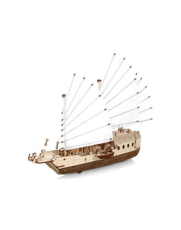Деревянный 3D-конструктор Eco Wood Art Корабль c парусами Джонка