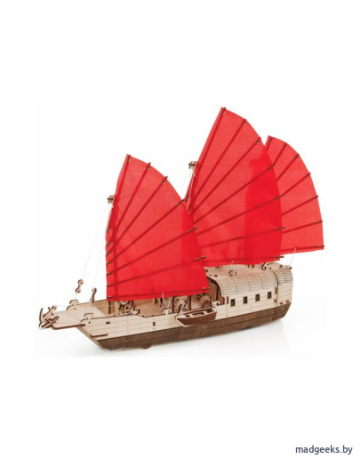 Деревянный 3D-конструктор Eco Wood Art Корабль c парусами Джонка