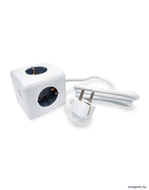 Удлинитель RocketSocket Cube Extended (4 евророзетки 16A, 2 USB A, с блоком 5В/2.1А, кабель 1,5м)