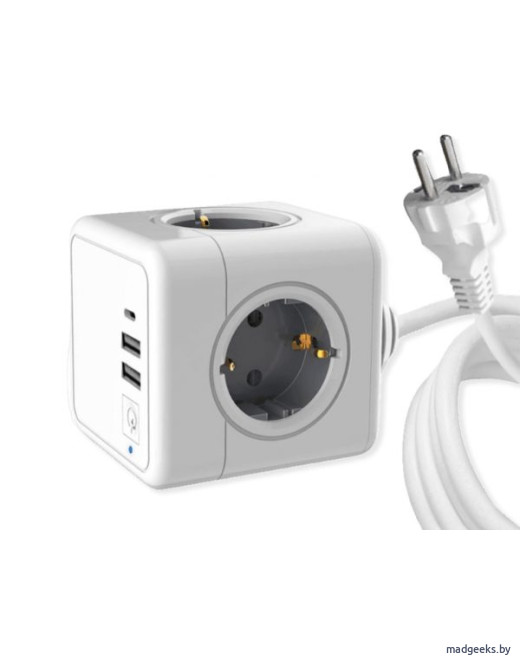 Удлинитель RocketSocket Cube Extended (4 евророзетки 16A, 3 USB, с блоком 5В/3.0А, кабель 1,5м )