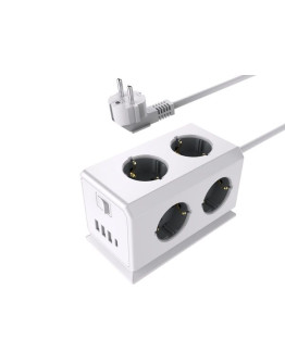 Удлинитель RocketSocket BiCube Extended (6 евророзеток 16A, 4 USB 3A+C с блоком 5В/3.1А, кабель 1,5м)