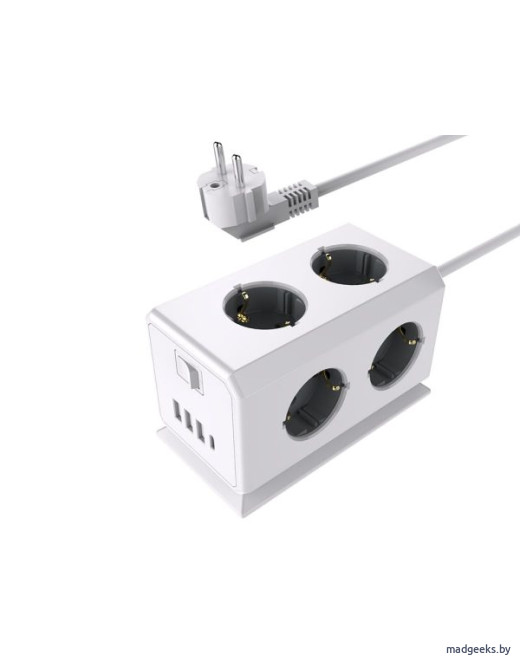 Удлинитель RocketSocket BiCube Extended (6 евророзеток 16A, 4 USB 3A+C с блоком 5В/3.1А, кабель 1,5м)