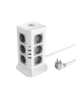 Удлинитель RocketSocket Tower Extended (12 евророзеток 16A, 4 USB 3A+C с блоком 5В/3.4А, кабель 2м)