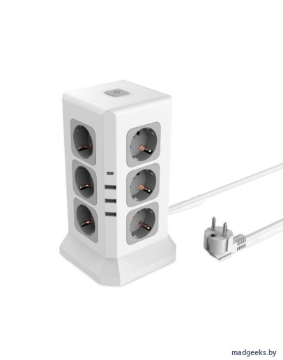 Удлинитель RocketSocket Tower Extended (12 евророзеток 16A, 4 USB 3A+C с блоком 5В/3.4А, кабель 2м)