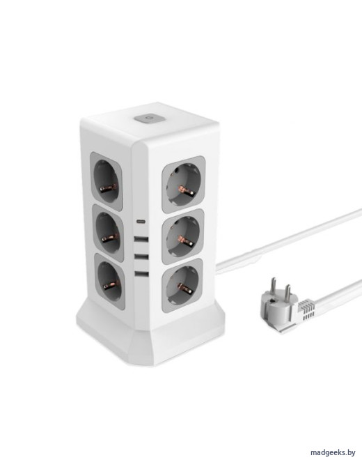 Удлинитель RocketSocket Tower Extended (12 евророзеток 16A, 4 USB 3A+C с блоком 5В/3.4А, кабель 2м)