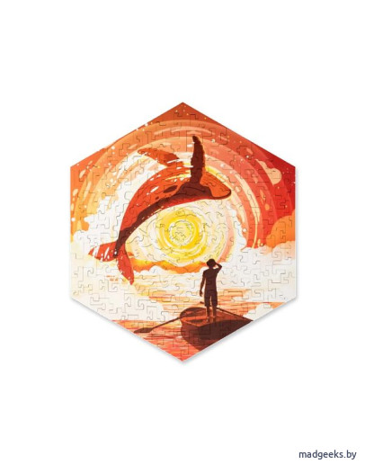 Деревянный пазл Unidragon Hexagon Солнечный Кит (23,8 x 27 см, 100 дет.)