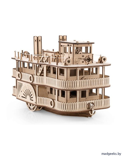 Деревянный 3D-конструктор Eco Wood Art Колесный пароход Принцесса рек