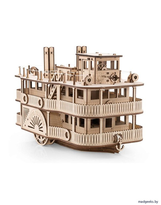 Деревянный 3D-конструктор Eco Wood Art Колесный пароход Принцесса рек