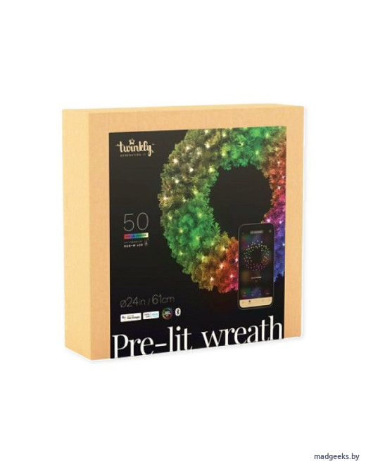 Рождественский венок со smart-гирляндой Twinkly Pre-lit Wreath 50 LED RGB+W + BT + Wi-Fi