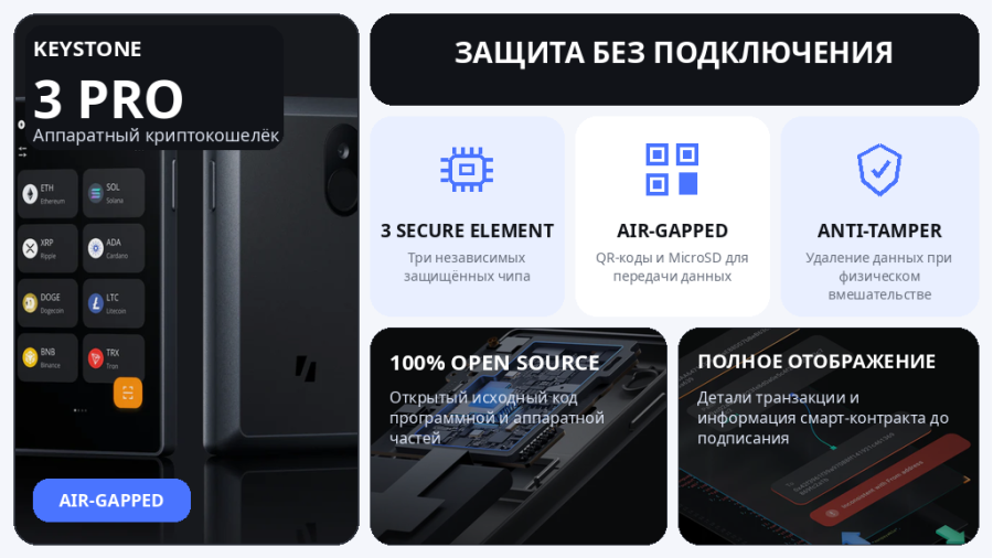 Keystone 3 Pro — Air-Gapped, три Secure Element и Anti-Tamper