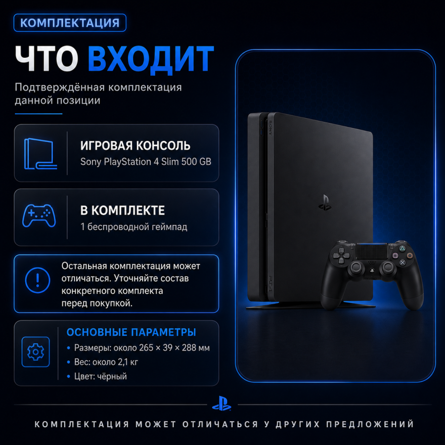 Комплектация Sony PlayStation 4 Slim 500 GB Б/У