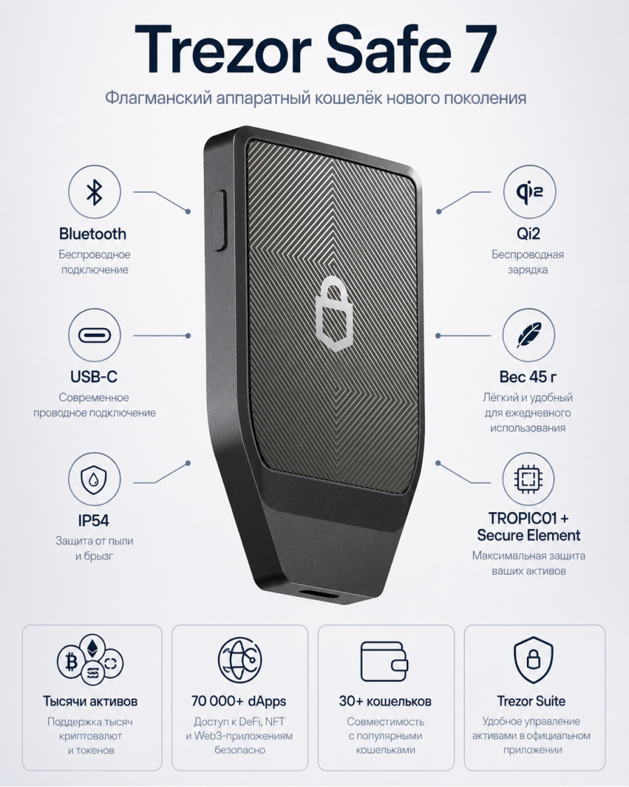 Trezor Safe 7 — аппаратный криптокошелёк нового поколения
