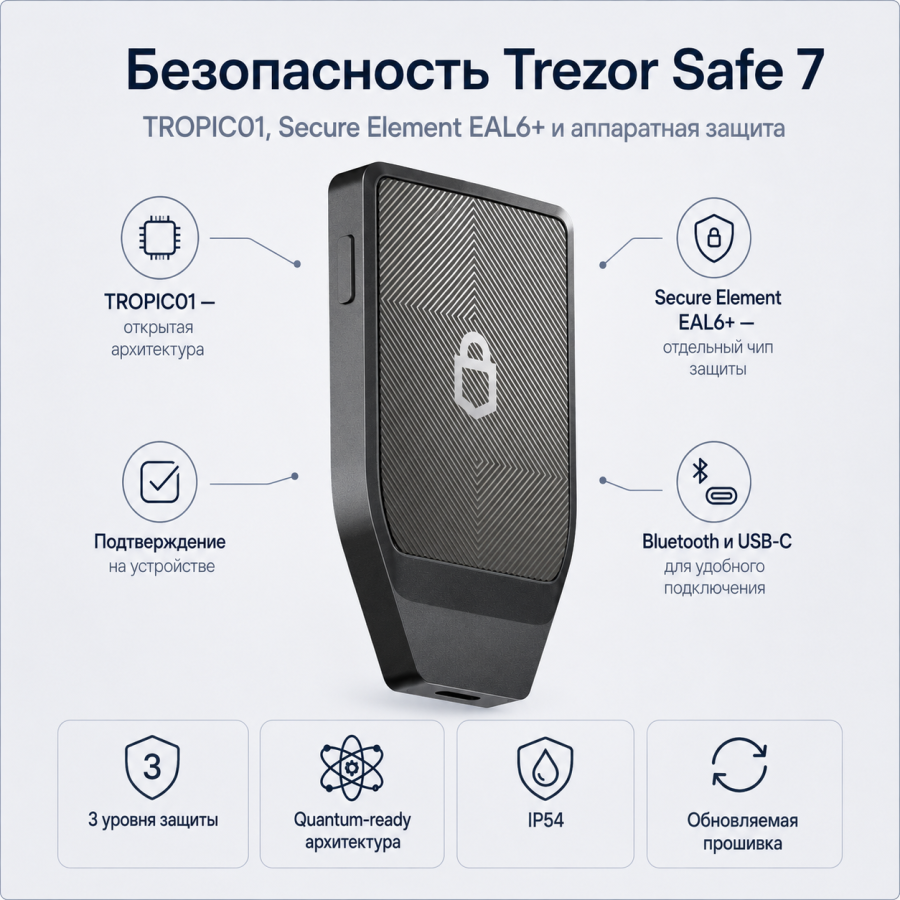 Безопасность Trezor Safe 7 — TROPIC01, Secure Element EAL6+ и защищённое подключение